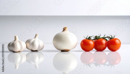 
tomato, food, garlic, onion, red, vegetable, fresh, ripe, tomatoes, white, healthy, organic, vegetarian, vegetables, diet, fruit, agriculture, close up, object