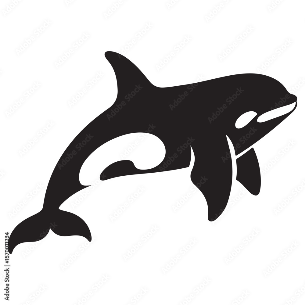 Fototapeta premium Minimal Silhouette Orca Logo Vector Illustration – Flat Design Black Killer Whale Icon Isolated on White Background – Simple, Clean, Editable Marine Animal Graphic for Ocean, Wildlife, and Nature Bran