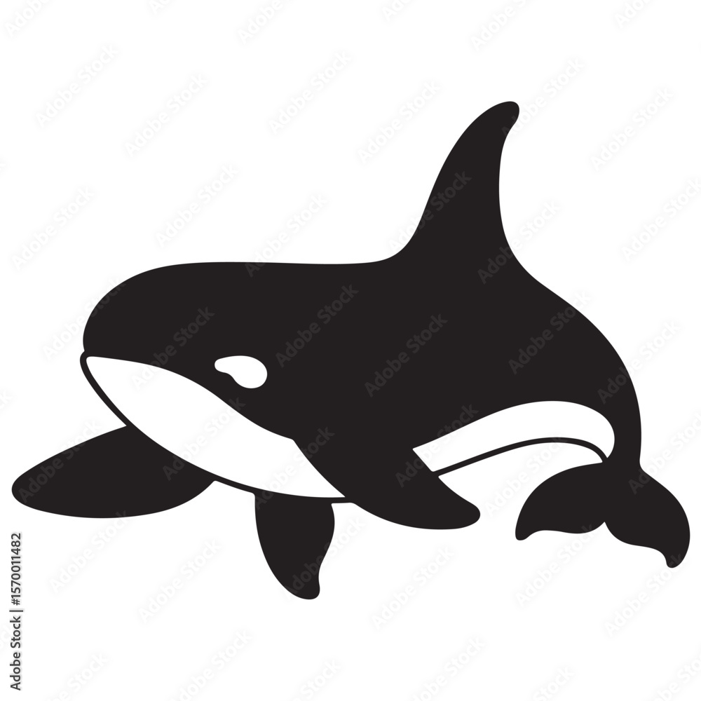 Fototapeta premium Minimal Silhouette Orca Logo Vector Illustration – Flat Design Black Killer Whale Icon Isolated on White Background – Simple, Clean, Editable Marine Animal Graphic for Ocean, Wildlife, and Nature Bran