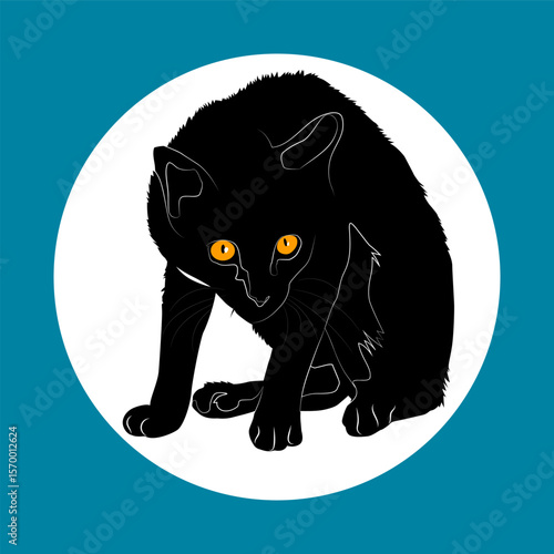 Black Cat with Piercing Orange Eyes