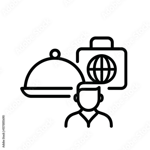 Icon representing tourism and culinary experiences with globe  