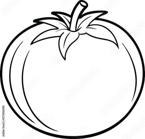 Tomato Outline: A simple, yet elegant line drawing of a vibrant tomato, emphasizing its iconic round shape and fresh appeal.