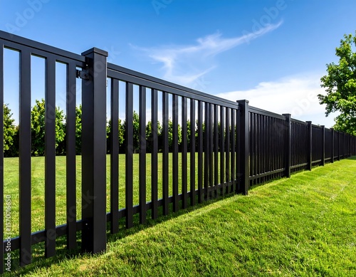 Black fence in a grassy yard