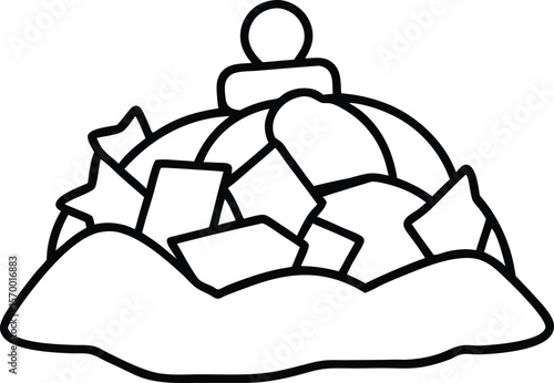 Trash Pile Icon: A simple, black-and-white illustration of a cluttered trash pile, depicting discarded items atop a garbage heap. 
