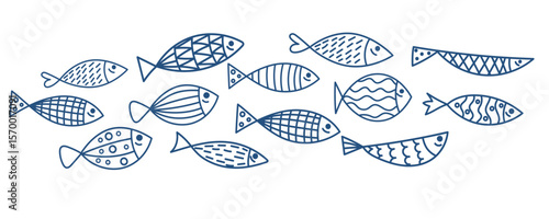 Cartoon fish, sardine. Vector sea poster.