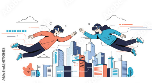Exploring the immersive virtual world with futuristic cityscapes and innovative technology people engaging in digital experiences