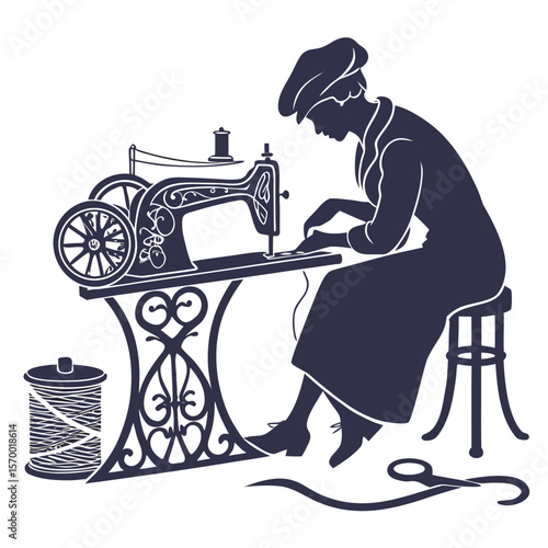 sewing machine sewing shilhoutte on white background 