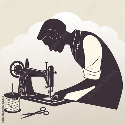 vector sewing machine shilhoutte on white background 