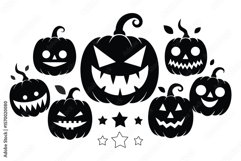 Obraz premium Black silhouette Halloween pumpkins and stars design jack o lantern scary