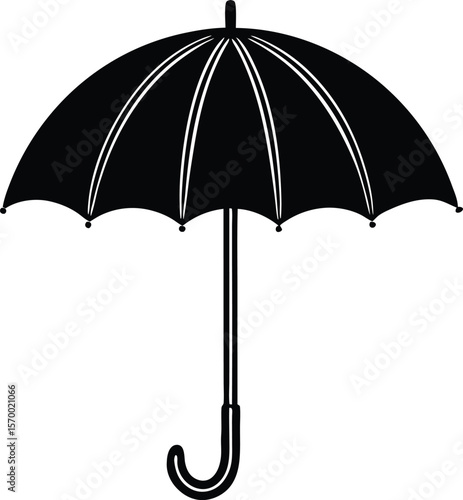 Black Umbrella Silhouette: A minimalist monochrome silhouette of an open umbrella, symbolizing protection, shelter, and the essence of preparedness.