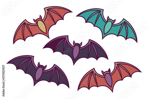 Colorful bats for halloween celebration flying spooky