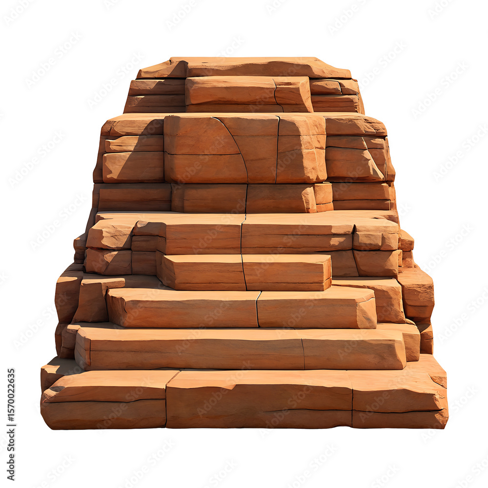 Fototapeta premium Natural sandstone rock steps formation isolated on transparent background