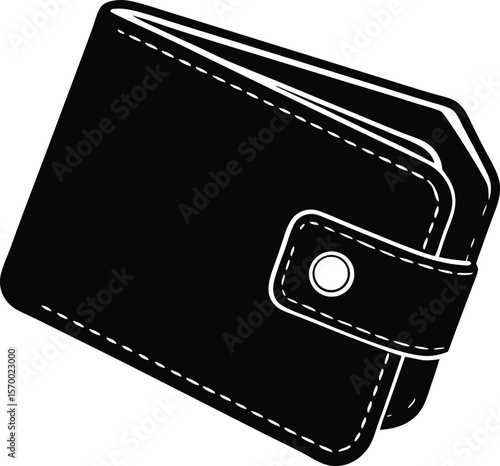Sleek Black Wallet: A modern, minimalist illustration of a sleek, black wallet, a symbol of financial organization, security, and everyday essentials.