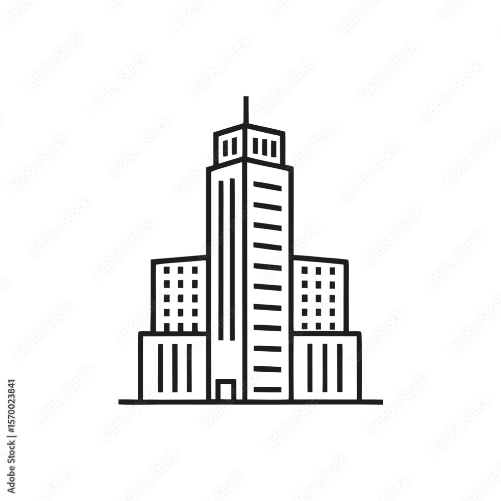 Obraz premium Line Art Skyscraper Building Icon, Modern City Architecture Illustration