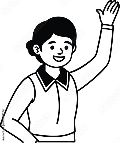 Woman Waving: A simple yet expressive depiction of a woman with her arm raised in a friendly greeting, conveying warmth and approachability.