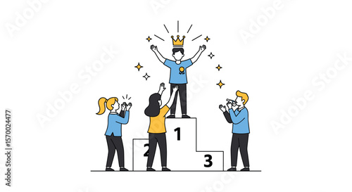 Celebrating the champion athlete standing victoriously on the podium receiving awards and applause from supportive spectators