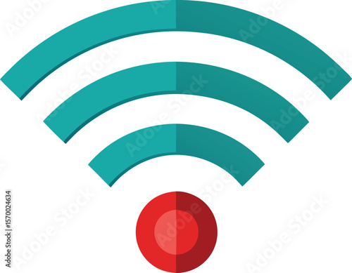 WiFi connectivity symbol: Illustrating seamless connection and wireless access, a graphic representation of a WiFi symbol stands out with its vibrant color scheme of green arcs and a red dot.