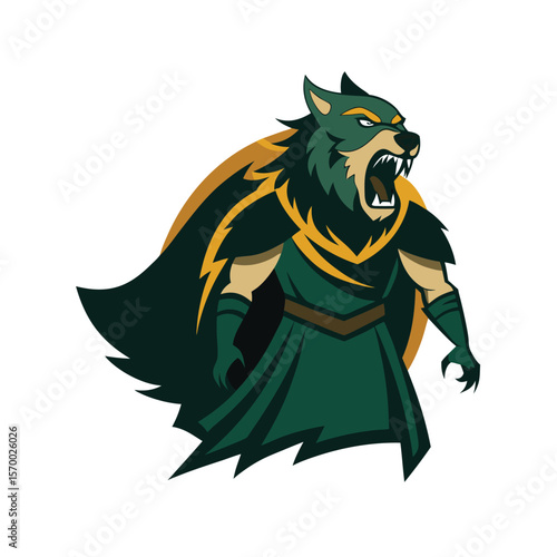 Celtic warrior shouting fiercely in wolf cloak battle stance Vector illustration