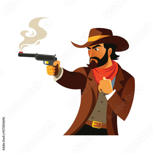 Angry western outlaw pointing revolver with cigar cartoon Vector illustration