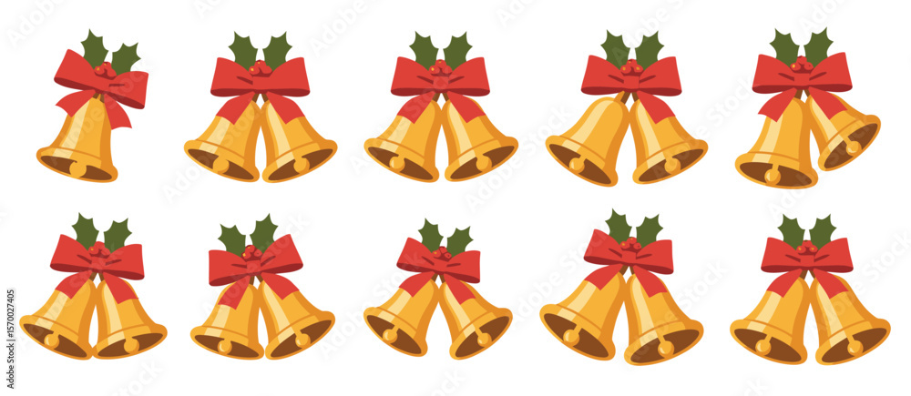 Fototapeta premium Christmas Bells Pattern with Holly and Ribbon