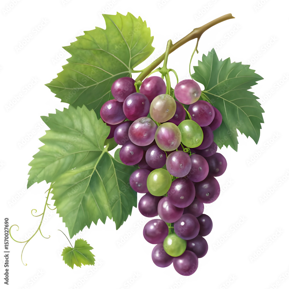 Obraz premium 3d illustration bunch of grapes with leaves,png