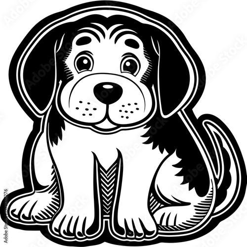 Adorable cartoon puppy vector illustration black and white image cute sitting dog design for childrens projects pets lovers