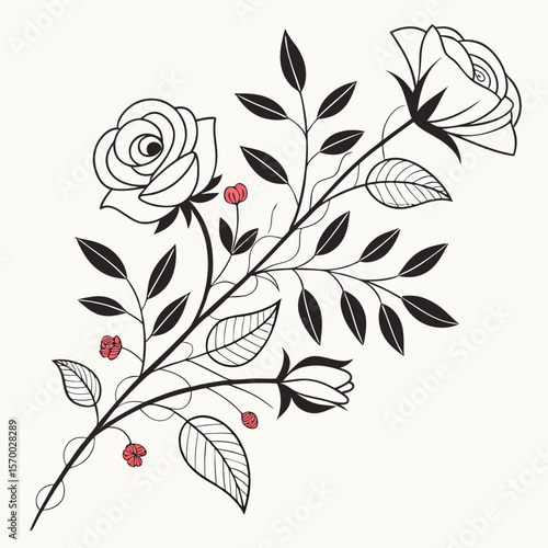 vector illustration of elegant floral line art wit seamless floral pattern with flowers