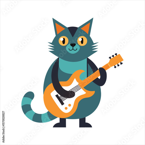 Cool Cat Playing Guitar Silhouette