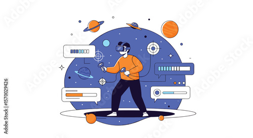 Immersive virtual reality experience exploring futuristic digital worlds and interactive simulations