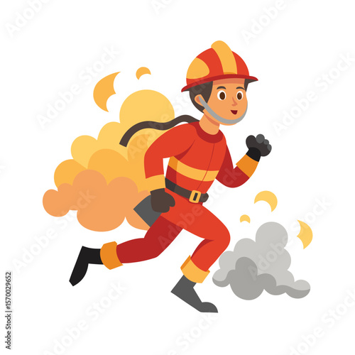 Brave firefighter charging through smoke determined Vector illustration