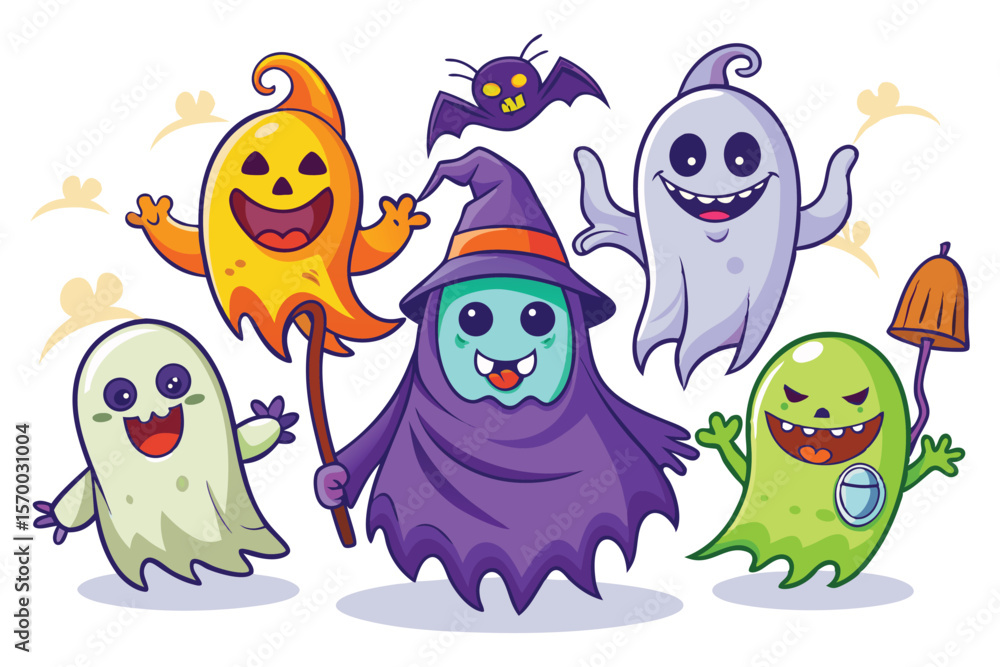 Obraz premium Happy halloween ghosts and bat characters spooky