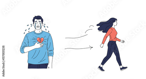 Heartbreak and separation a man crying as a woman walks away showing emotional distress and sadness