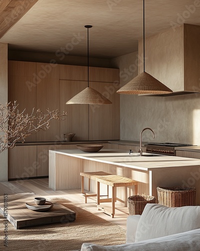 Modern Kitchen With Beige And Wood Accents