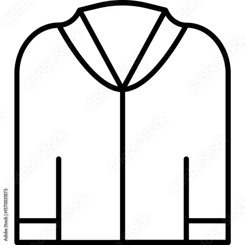 Illustration of a simple outline drawing of a jacket with a collar and long sleeves displayed upfront
