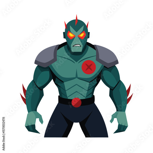 Angry mutant with torn gear and laser vision fierce attitude Vector illustration