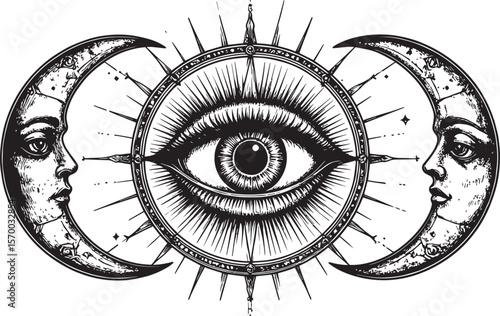 Mystical All-Seeing Eye and Triple Moon