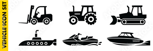 Silhouette vector set of vehicles icons for transport and construction use