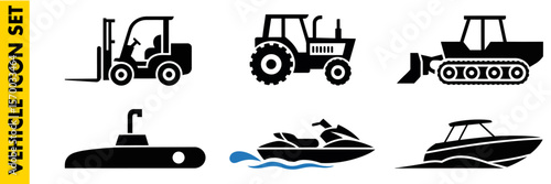 Silhouette vector set of vehicles icons for transport and construction use