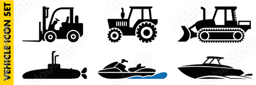 Silhouette vector set of vehicles icons for transport and construction use