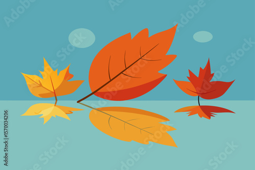 Artistic Autumn Leaves Floating on Water