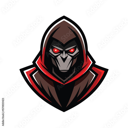 Free Download Dark hooded assassin with glowing eyes ready for battle Vector illustration - GFXLoad
