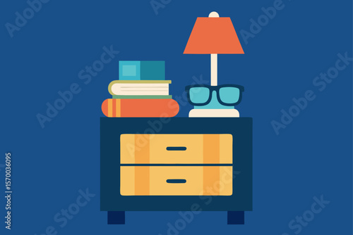 Cozy Bedside Table with Lamp Glasses and Book