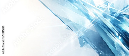 Abstract geometric blue and white background with modern design, showcasing clean lines and light flares creating a dynamic and sleek visual