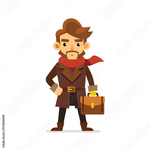 Smuggler holding glowing briefcase confident dark background Vector illustration