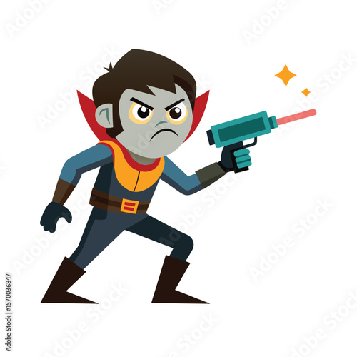 Space outlaw holding laser blaster in action pose Vector illustration