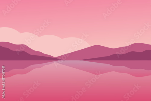 Reflective Lake Surface Under Pink Sky