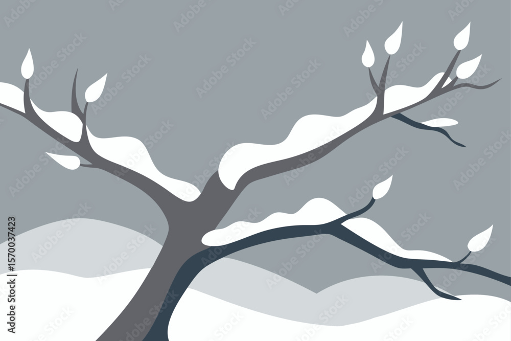 Obraz premium Snow Covered Tree Branches Against Soft Grey Sky