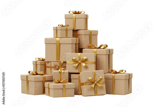 Isolated Stacked Gift Boxes with Gold Ribbons