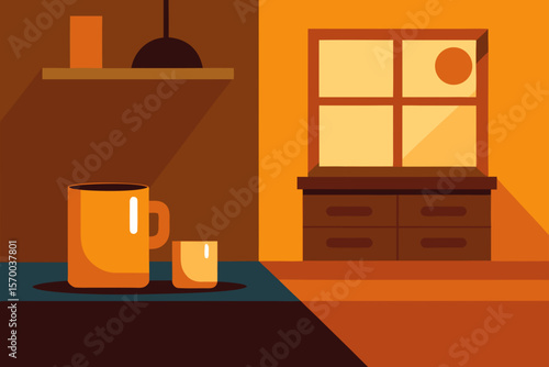 Warm Kitchen View with Coffee Mug and Morning Light