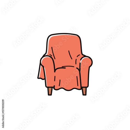 Comfortable orange armchair draped in a cloth.
